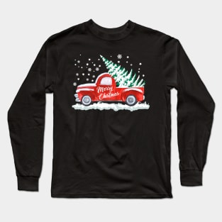 Merry Christmas Retro Vintage Red Truck Long Sleeve T-Shirt